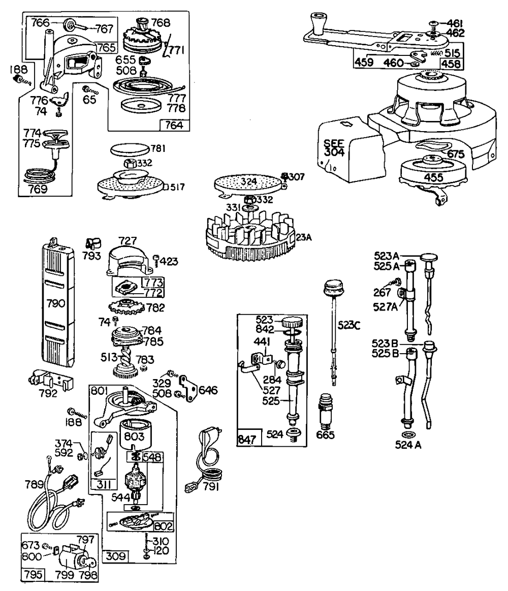 Rewind,vert. Pull,oil Fill Diagram and Parts List for  Briggs and Stratton Engine